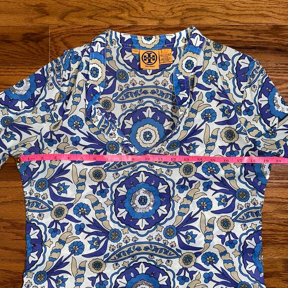 Tory Burch Stephanie Blue Alhambra Cotton Sequin Embellished Tunic Top Size 8 - Picture 11 of 16